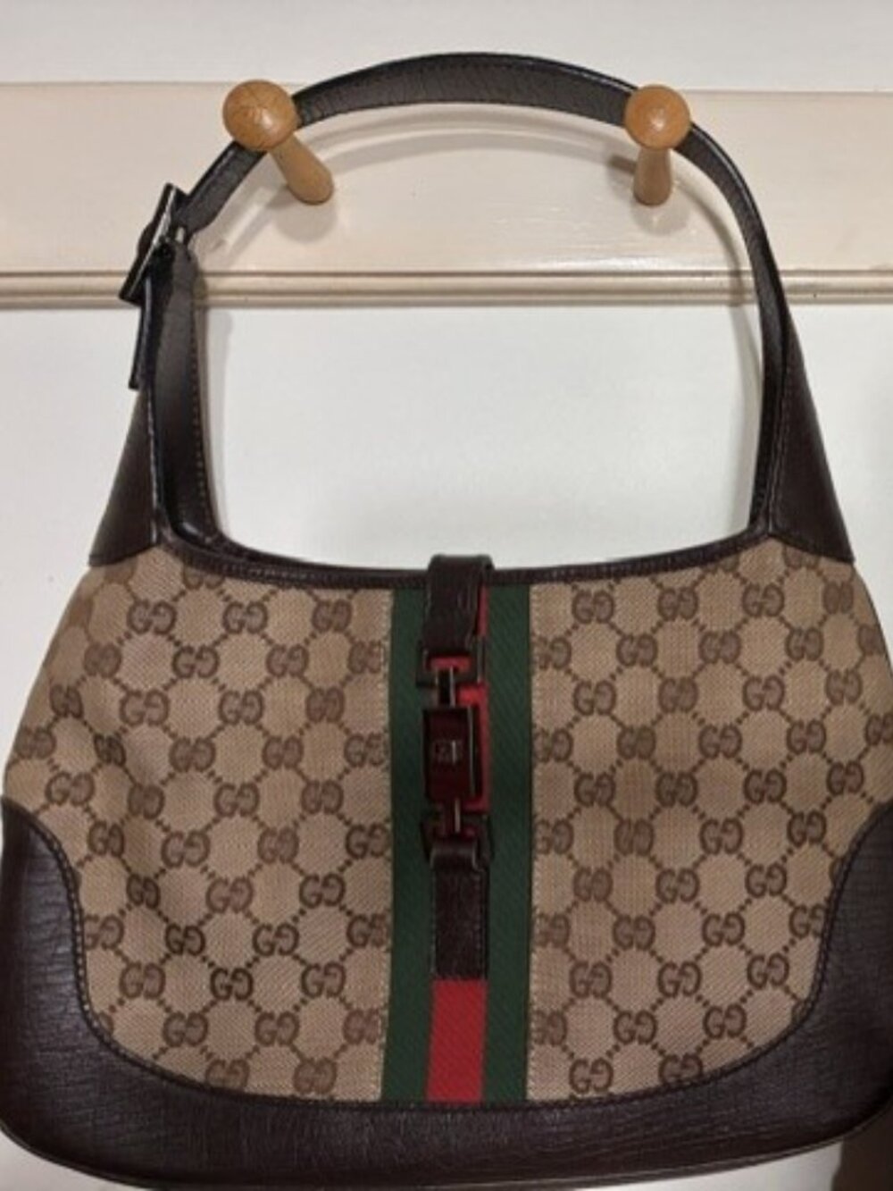 ✨ Authentic Vintage Gucci Jackie GG Shoulder Bag | Brown Leather Trim |